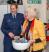 Val Redshaw distributing Commemorative Pins - Wellington