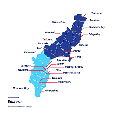View larger map of Eastern police district in pop up box.