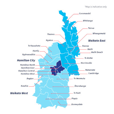 View larger map of Waikato police district in pop up box.