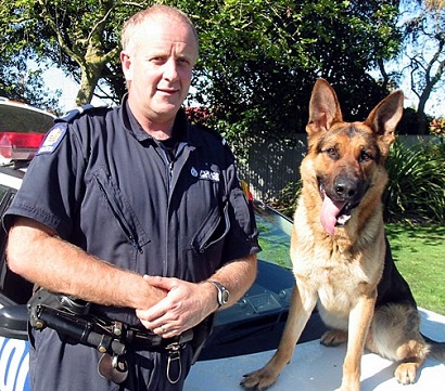 Senior Constable Bruce Lamb and police dog Gage