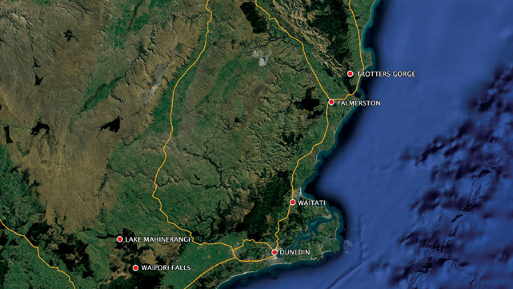 Map showing Trotters Gorge, north of Dunedin
