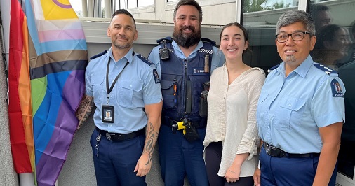 Police Diversity Liaison Officers (DLOs) in Tairāwhiti raised the Rainbow flag over Gisborne Police Station to mark the start of Pride Month in Aotearoa. (Feb 2023)