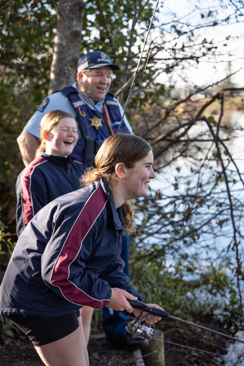 Senior Constable Ken Terry sharing a laugh with the students.