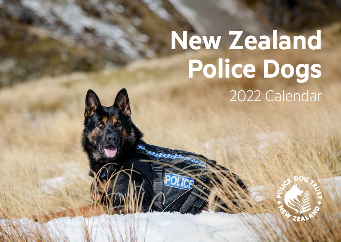 Faze on the cover of the 2022 New Zealand Police Dog Trust calendar