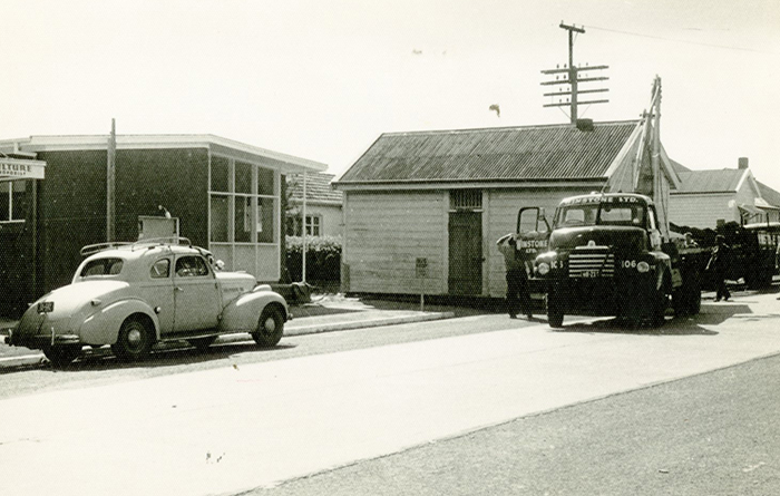 The old Howick Police Station being towed away in October 1958. The new building can be seen on the left.
