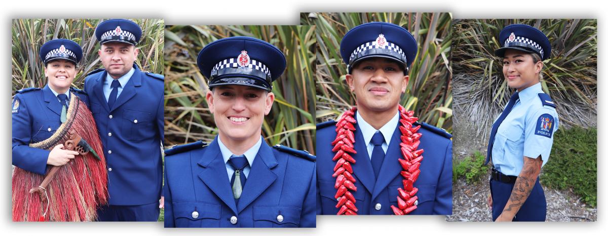 From left: Constables Tui Baker and Taylor Waenga; Constable Holly Huddleston; Constable Mayson Leifi; and Constable Tracey Tran.