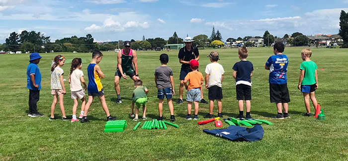 The students' first training session.