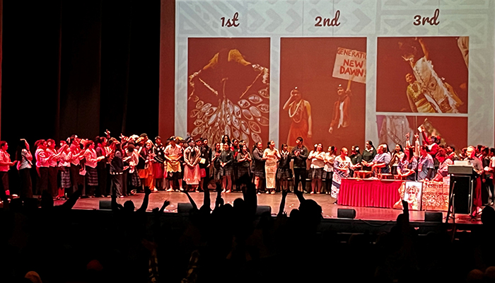 Students gather on-stage for the festival prize-giving.
