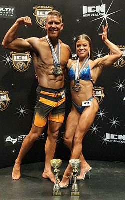 Constables Shane Gordon and Michelle Hellyer pictured with their trophies after winning the Hawke's Bay natural body building Championships.