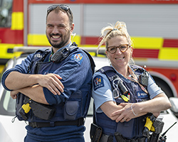 Waikato West School Community officers Constables Thomas Pearse and Kat Payne.