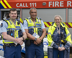 Group photo of Constable Connor Sparkes, Sergeant William Mafi and Constable Sash De Laborde.