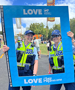 Constables Heather Patient and Liz Crago take a moment for a quick snap at WOMAD.