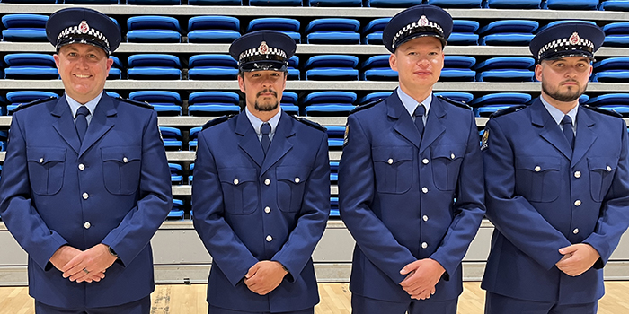 Four of the five award winners, from left: Constables James Cooney, Keegan Cassidy, Isiah Dayman and Harrison Taylor.