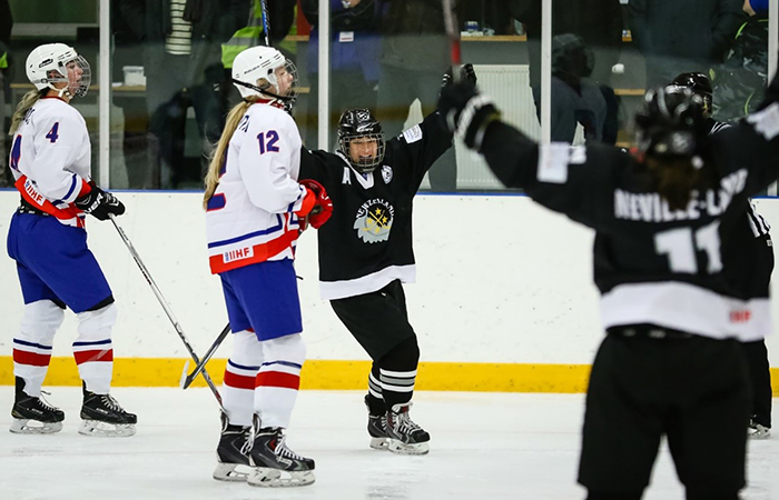 Anjali competing against Iceland, in Iceland, in 2017.