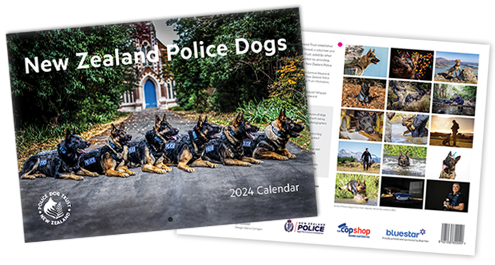 Composite image of the 2024 Police Dog Calendar cover and back page
