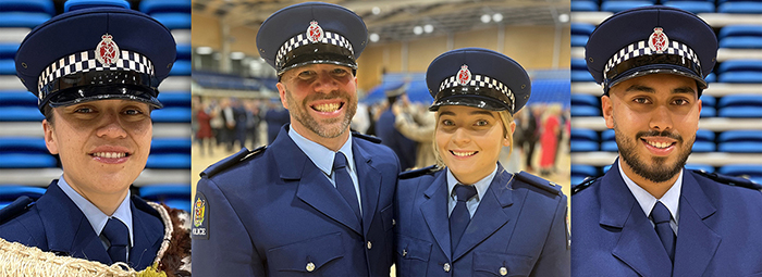 From left: Constables Lauretta Talumepa; Malcolm Mitchell and daughter Morgin; and Wasim Mohammed.
