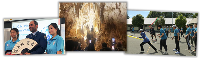 Scenes from the trip: Superintendent Scott Gemmell and fan/s; the magnificent Aranui Cave at Waitomo; and fun, Blue Light style.