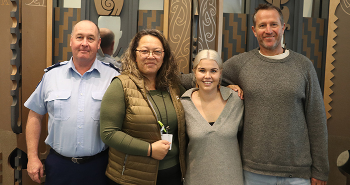 Tairawhiti Eastern District Team, from left: Senior Sergeant Trent Higgs, Ria Akuhata, Lana Royston (student nurse) and Steve Whitaker from Hauora Tairawhiti.