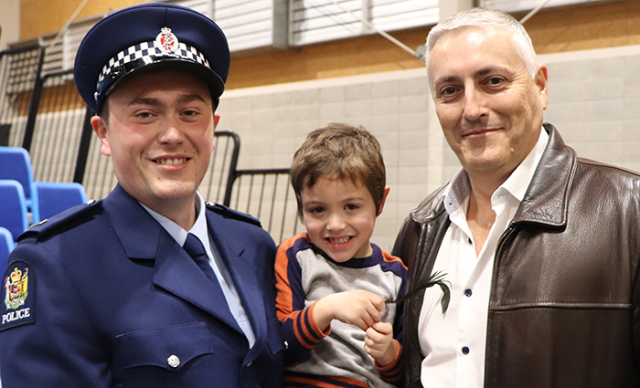 Constable Scott Boyer with son Theo and dad Jon.