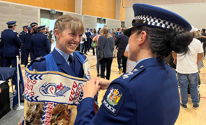 First in Wing Constable Emma Hensman with Inspector Bernie Boyle-Tiatia, Manager Initial Training.