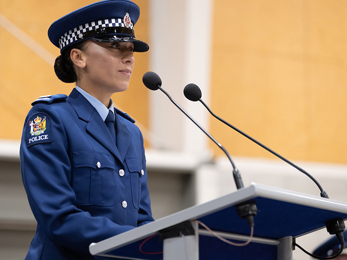 Constable Amanda Wilson giving a speech to her fellow graduates.