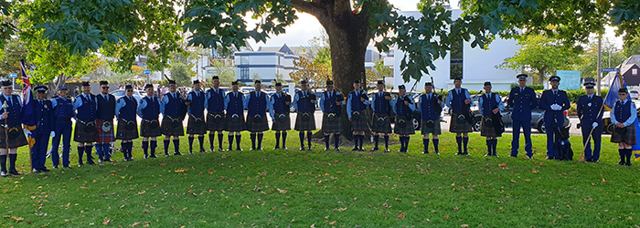 The Auckland Police Band and colour party in Cranmer Square before the march.