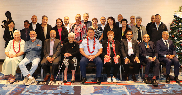 Wally with members of the joint Māori, Pacific and Ethnic forums, December 2023.