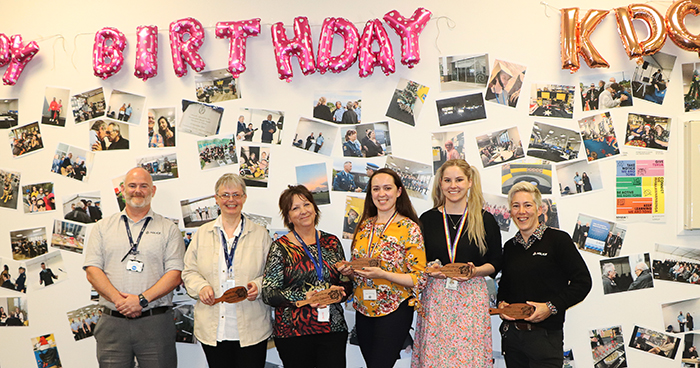Some of the original crew who are still serving. From left: Craig Griffiths, Susan Reedy, Sally Osborn, Magenta Carter, Samantha Tait, and Faye Tahere. Other originals, not pictured, are Faliu Aitogi, Lucy Thomson, Rachel Callinan, Christopher Ines, Rhea Labagala, Cheryl Hocking, Jeff Hall and Sarah Andrews.