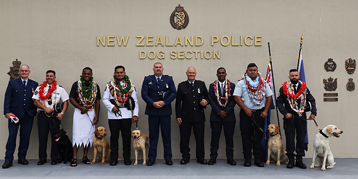 Detector dog teams from French Polynesia Police and Customs, Fiji Police, Tonga Police and Samoa Customs graduated from Trentham as part of the PDDP in November 2022.