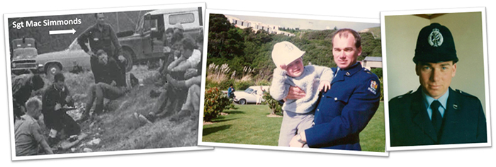 Three photos from different moments in Phil's policing career.