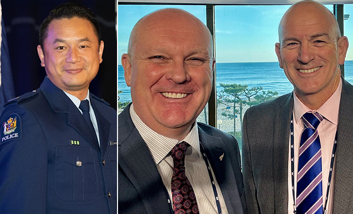 Constable Kevin Liang Deng, left, and Superintendents Hamish McCardle and Gary Allcock.