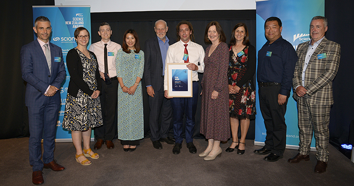 Awards night: the DIWWP team including Jock O’Keeffe (far right), fellow NDIB members Detective Inspector (currently LWOP) Blair MacDonald and Marisa Cliff (left and second left), and the team from ESR.