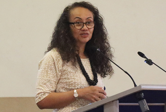 Dr Julia Ioane speaking at graduation ceremony.