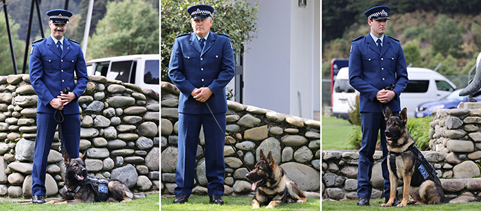Constable Jaymi Oxley and Xargus, Constable David Balck and Oslo and Constable Ben Nelson and Epik.