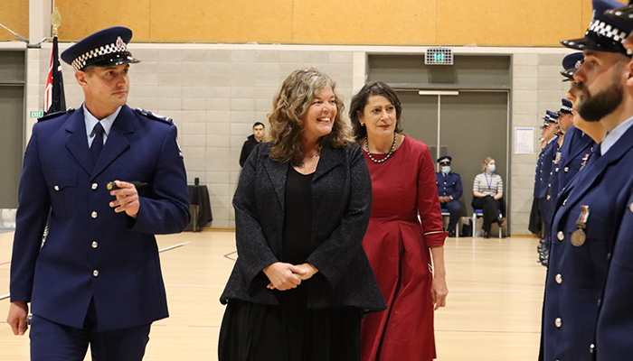 Patron Professor Dame Juliet Gerrard and Police Minister the Honourable Poto Williams inspect the wing.