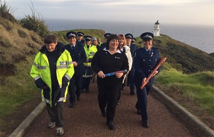 Myra Larcombe, left, helping celebrate 75 Years of Women in Police.