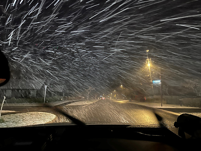 A photo of the blizzard taken by Dylan from his patrol vehicle about three hours before his emergency dash - a lot more snow settled over that time to make driving conditions incredibly treacherous