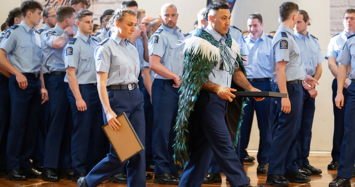 Constable Christopher (CJ) Totoro before the haka.