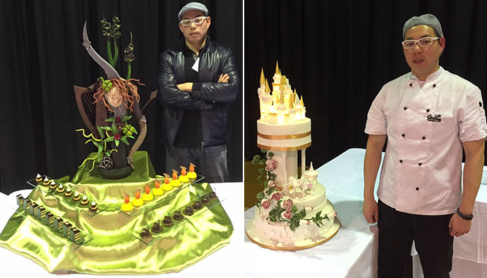 Nathan Liu with some of his show-stopping creations from his days as a pastry chef.