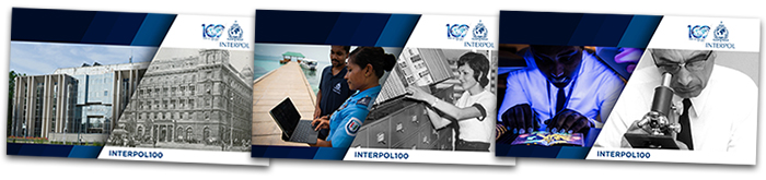 A selection of INTERPOL posters celebrating the centenary.
