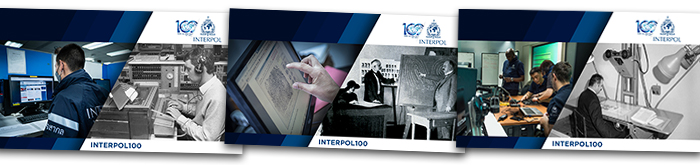 A selection of INTERPOL posters celebrating the centenary.