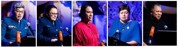 Addressing the launch are, from left: advisors and MCs Inspectors Whiti Timutimu and Erin Sykes-Hurley; Paula Hill, Prue Kapua; and Kath Akuhata-Brown.