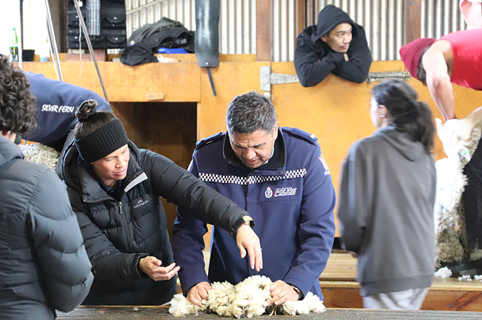 Iwi liaison officer Peter Rameka trying fleecing