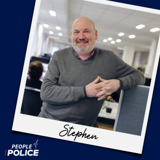 People of Police logo and colour photo of Ten One editor Stephen, both on a dark blue background.
