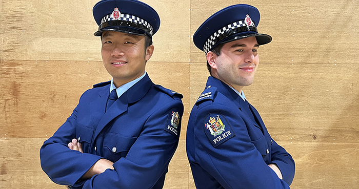 Waikato, here we come - Constables Leo Yang and Edwin MacTavish.