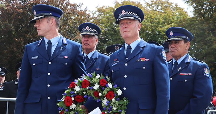 'This was our hometown. It was personal.' Marking the 10th anniversary of the 2011 earthquake, with Commissioner Coster, former Superintendent Andy McGregor and Deputy Commissioner Wally Haumaha.