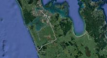 Map showing Karangahape Road to Port Waikato and grave location