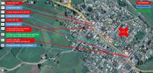 Map showing the driving directions of the person of interest before and after the fire at specific times.