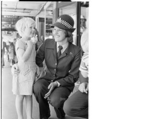 Police Constable Vickie Gaudie wearing the new policewomen's uniform with trousers