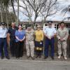 Police, Fire, and Army staff with Gonville head teacher Katie Fry (left) and Whanganui Mayor Annette Main (middle)